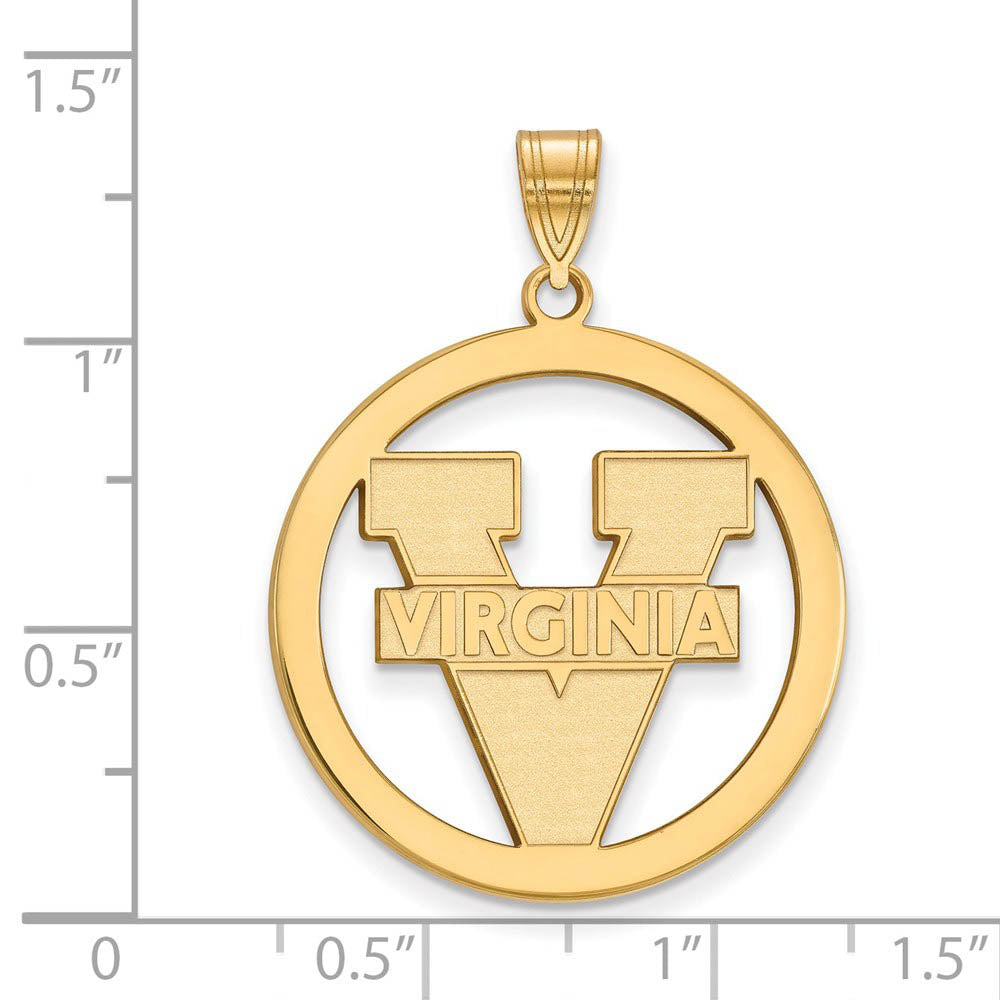 Alternate view of the 14k Gold Plated Silver U. of Virginia XL 'V' Logo Circle Pendant by The Black Bow Jewelry Co.