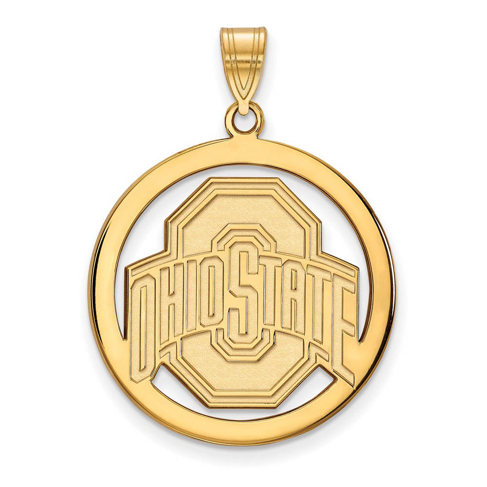 14k Gold Plated Silver Ohio State XL Circle Pendant, Item P25230 by The Black Bow Jewelry Co.