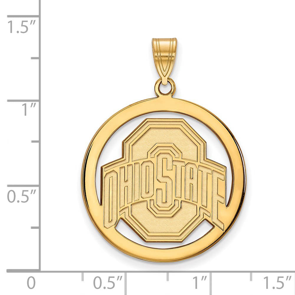 Alternate view of the 14k Gold Plated Silver Ohio State XL Circle Pendant by The Black Bow Jewelry Co.