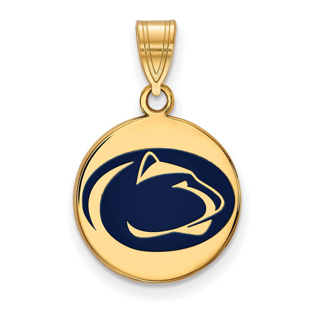 14k Gold Plated Silver Penn State Md Enamel Logo Disc Pendant, Item P25231 by The Black Bow Jewelry Co.
