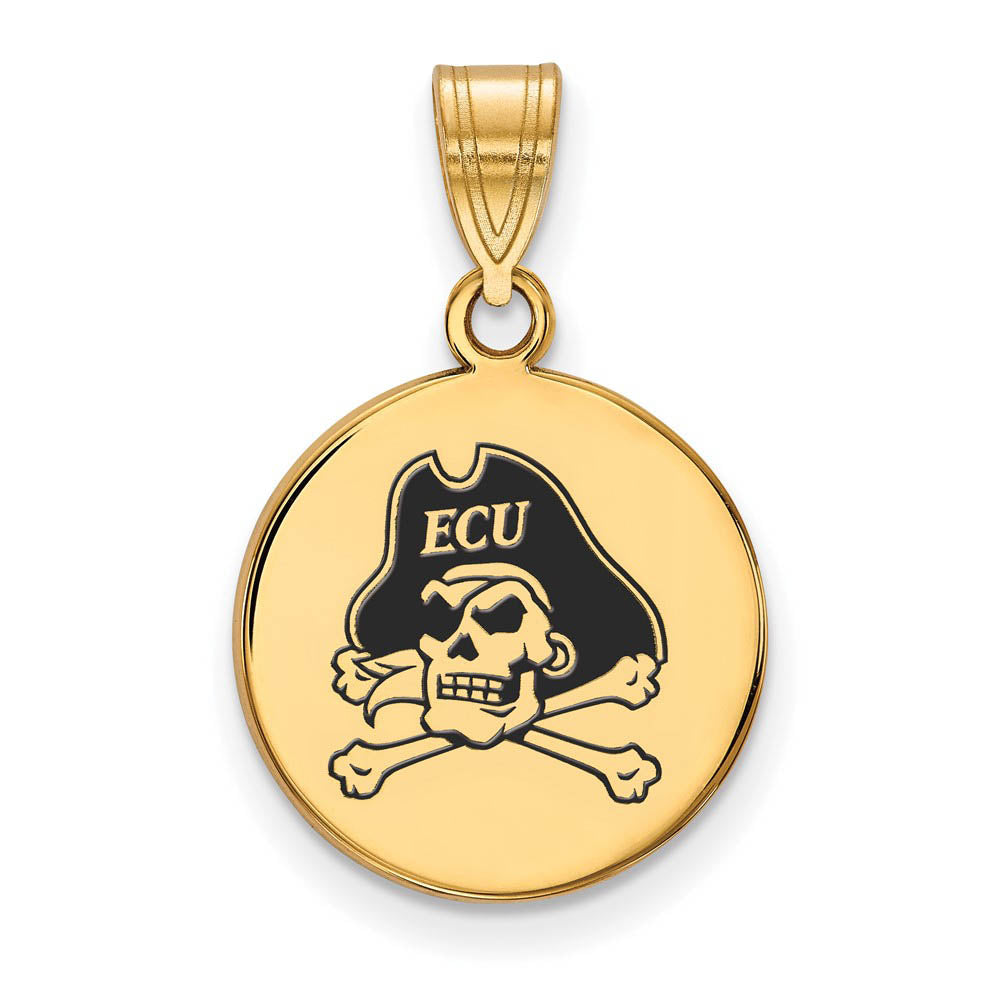 14k Gold Plated Silver East Carolina U Med Enameled Disc Pendant, Item P25237 by The Black Bow Jewelry Co.