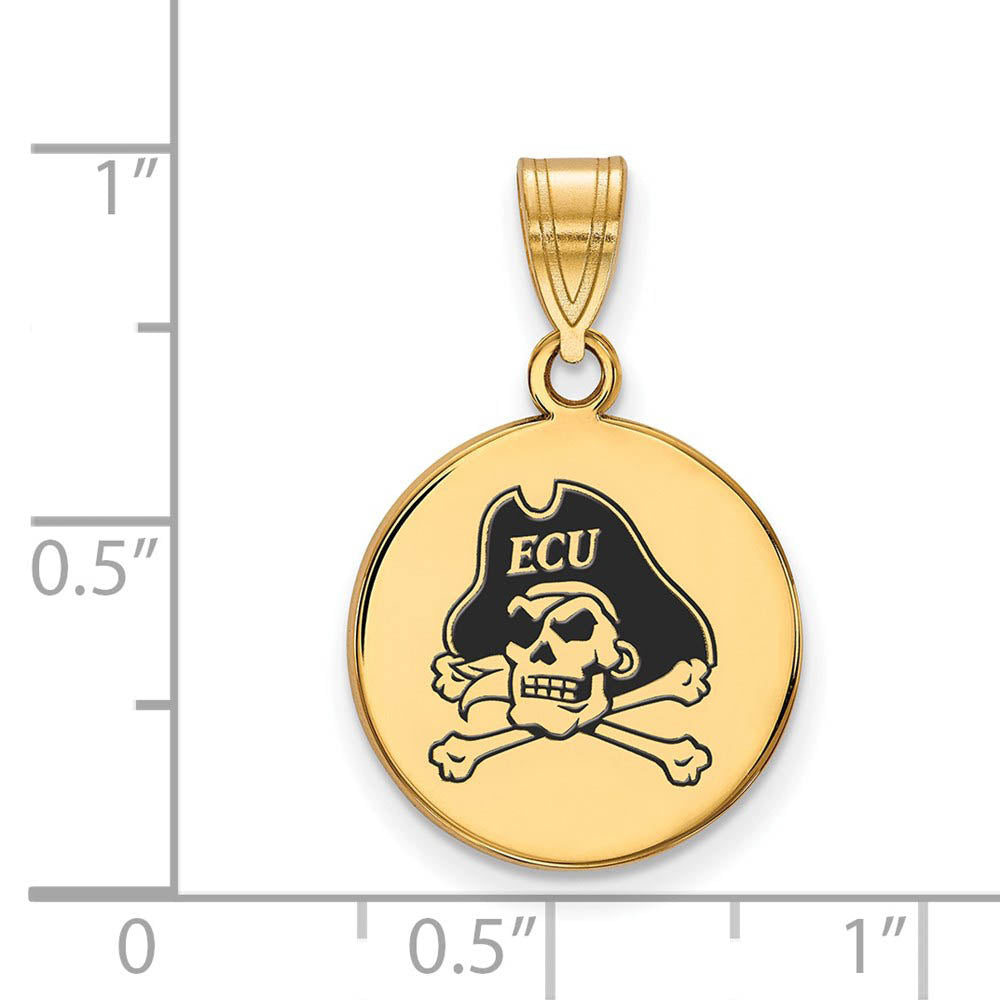 Alternate view of the 14k Gold Plated Silver East Carolina U Med Enameled Disc Pendant by The Black Bow Jewelry Co.