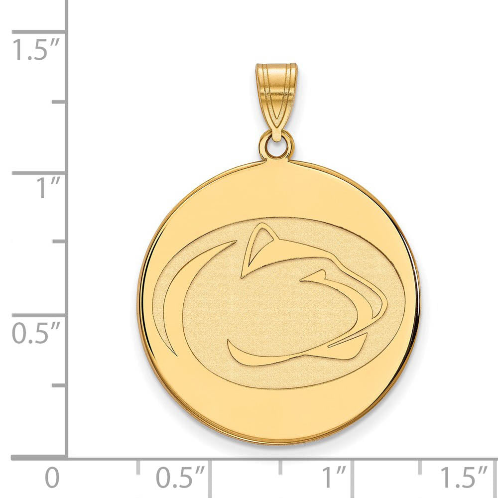 Alternate view of the 14k Gold Plated Silver Penn State XL Logo Disc Pendant by The Black Bow Jewelry Co.