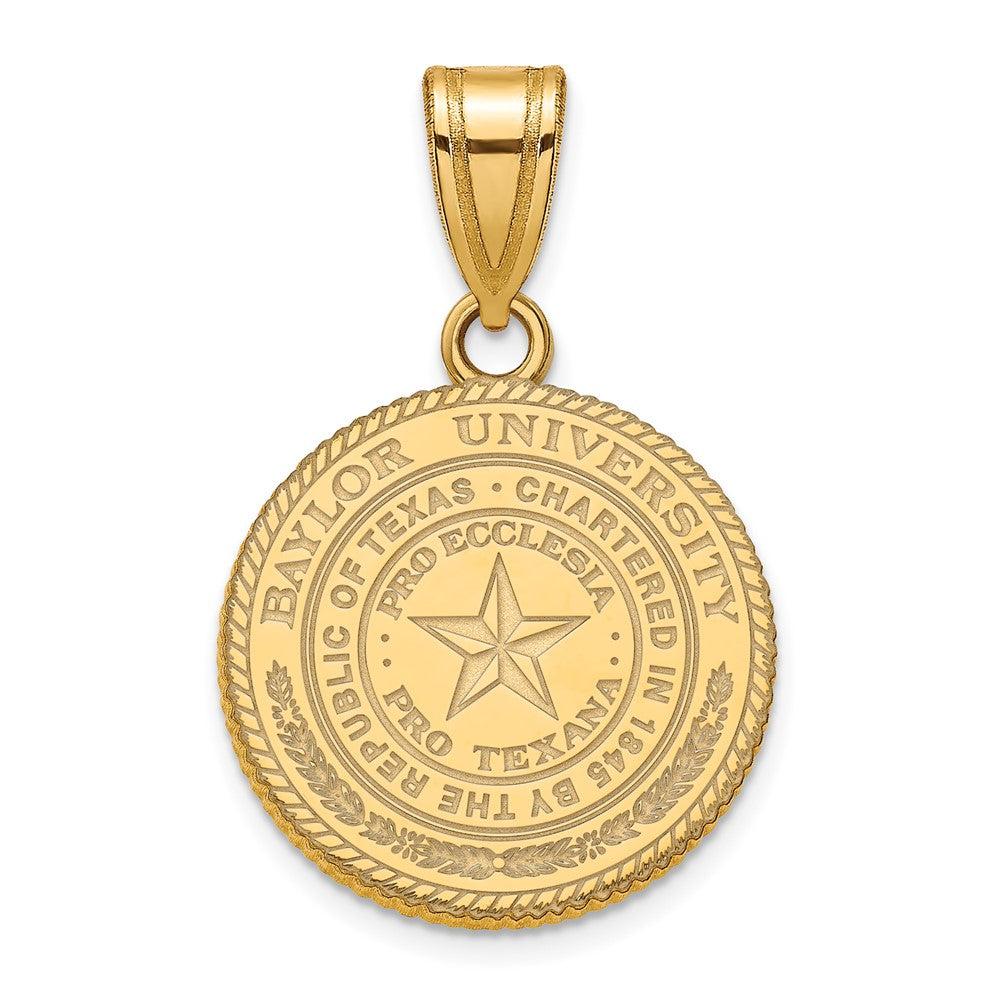 14k Gold Plated Silver Baylor U Medium Crest Disc Pendant, Item P25244 by The Black Bow Jewelry Co.