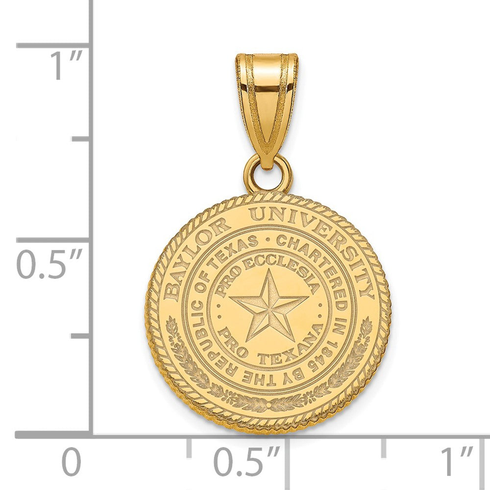 Alternate view of the 14k Gold Plated Silver Baylor U Medium Crest Disc Pendant by The Black Bow Jewelry Co.