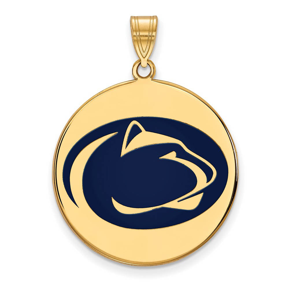 14k Gold Plated Silver Penn State XL Enamel Logo Disc Pendant, Item P25246 by The Black Bow Jewelry Co.