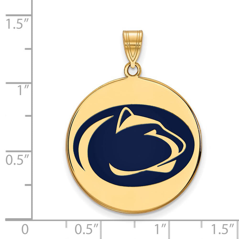 Alternate view of the 14k Gold Plated Silver Penn State XL Enamel Logo Disc Pendant by The Black Bow Jewelry Co.