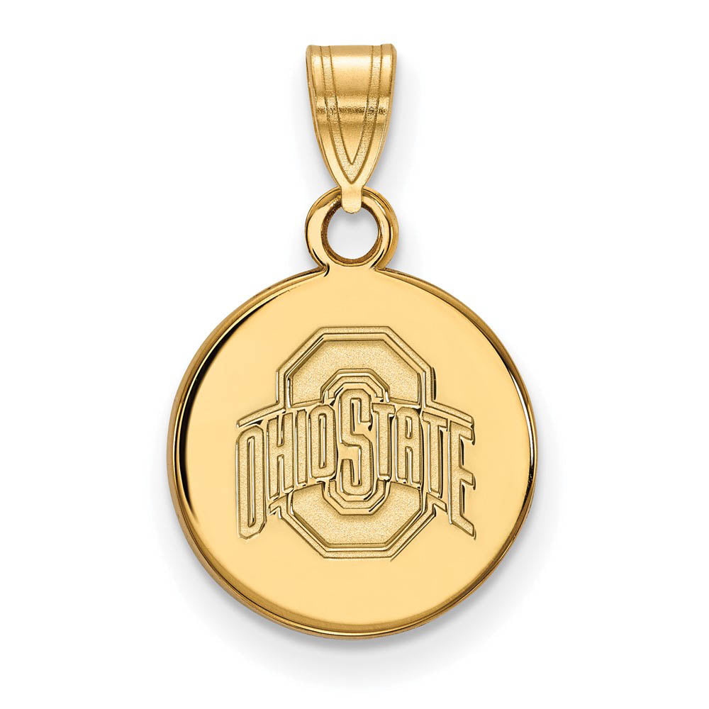 14k Gold Plated Silver Ohio State Small Logo Disc Pendant, Item P25252 by The Black Bow Jewelry Co.