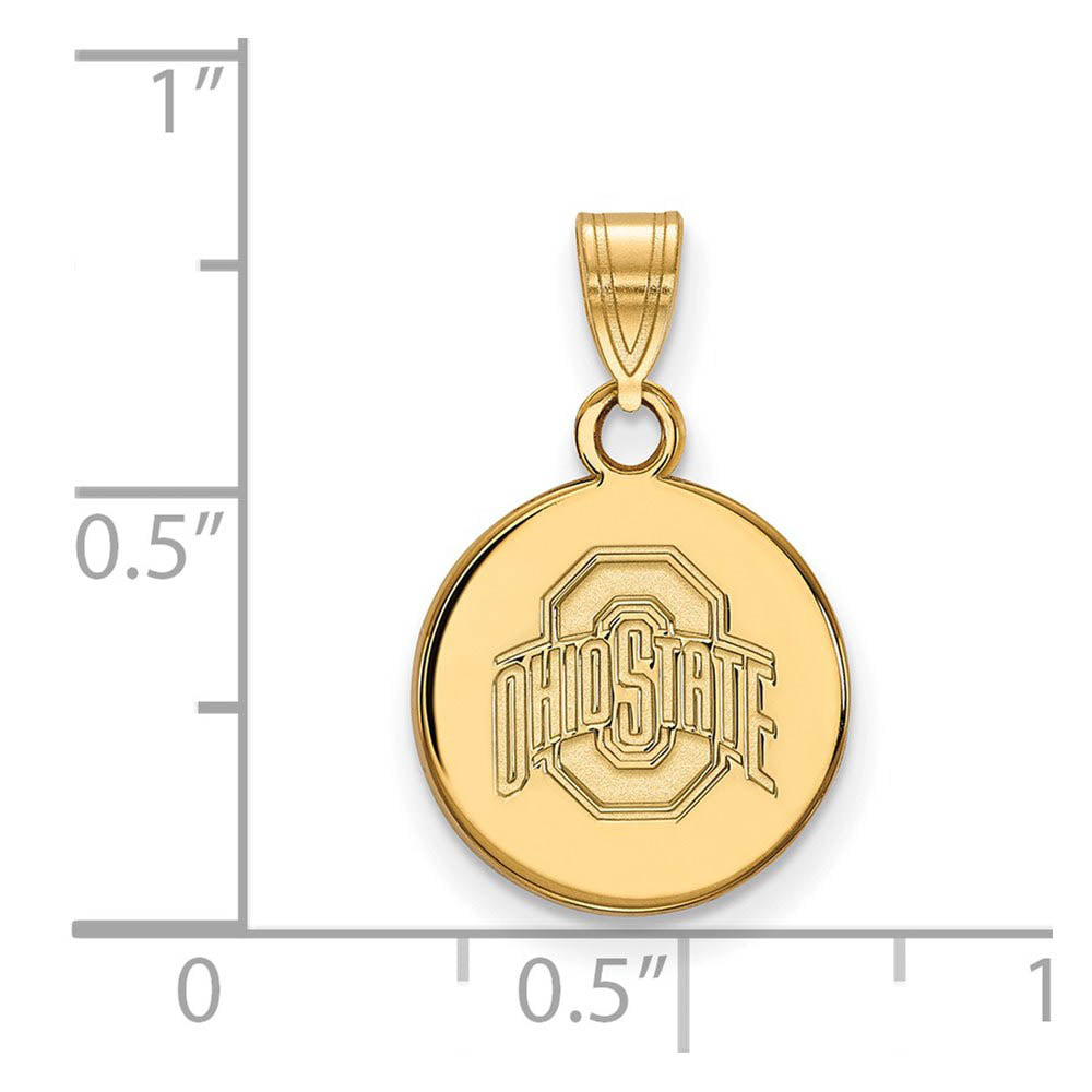 Alternate view of the 14k Gold Plated Silver Ohio State Small Logo Disc Pendant by The Black Bow Jewelry Co.