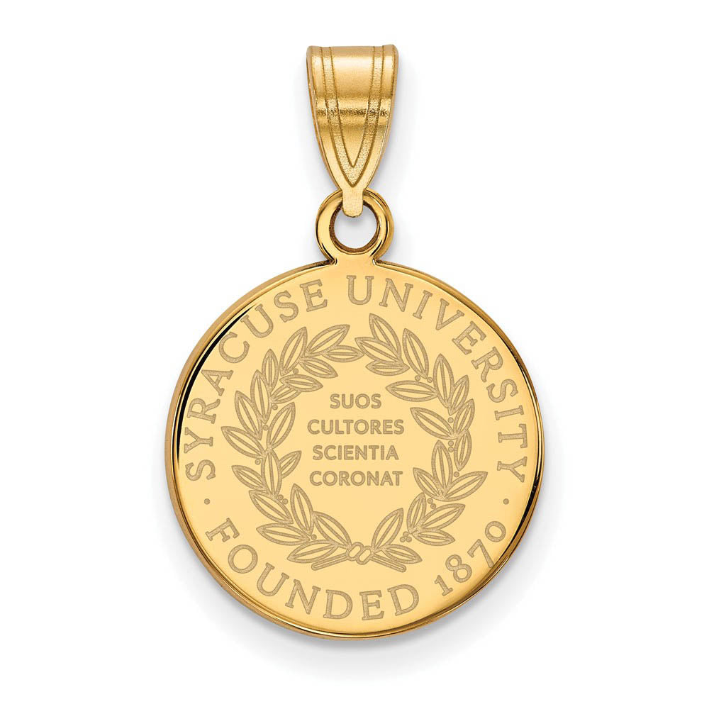 14k Gold Plated Silver Syracuse U. Medium Crest Pendant, Item P25254 by The Black Bow Jewelry Co.