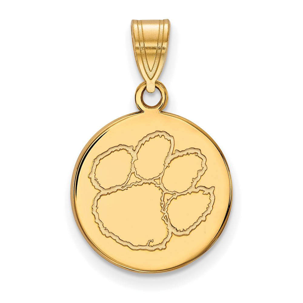 14k Gold Plated Silver Clemson U Medium Disc Pendant, Item P25258 by The Black Bow Jewelry Co.