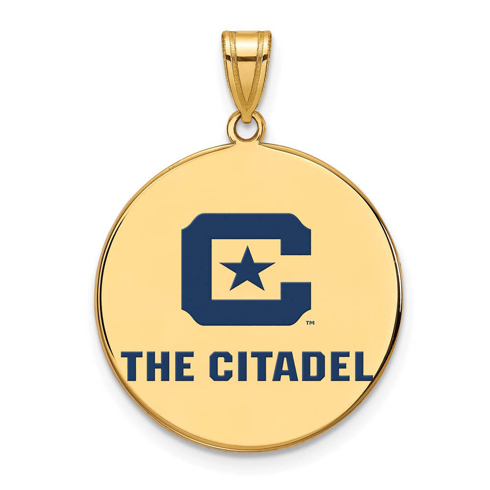 14K Yellow Gold Plated S. Silver The Citadel XL Enamel Disc Pendant, Item P25263 by The Black Bow Jewelry Co.