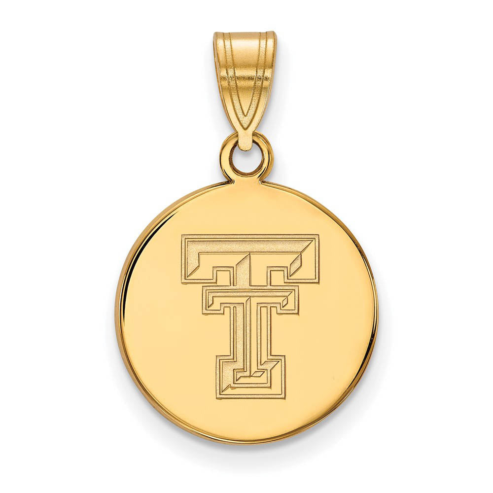 14k Gold Plated Silver Texas Tech U. Medium Disc Pendant, Item P25265 by The Black Bow Jewelry Co.