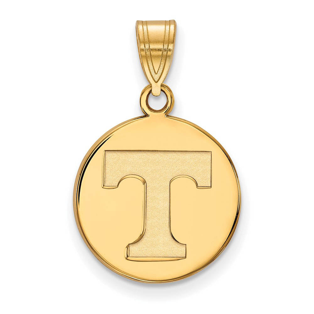 14k Gold Plated Silver U. of Tennessee Medium Initial T Disc Pendant, Item P25268 by The Black Bow Jewelry Co.