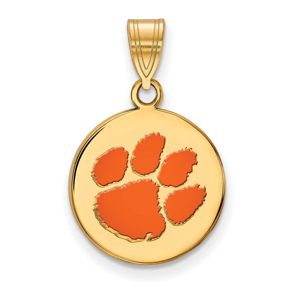 14k Gold Plated Silver Clemson U Medium Enamel Disc Pendant, Item P25272 by The Black Bow Jewelry Co.