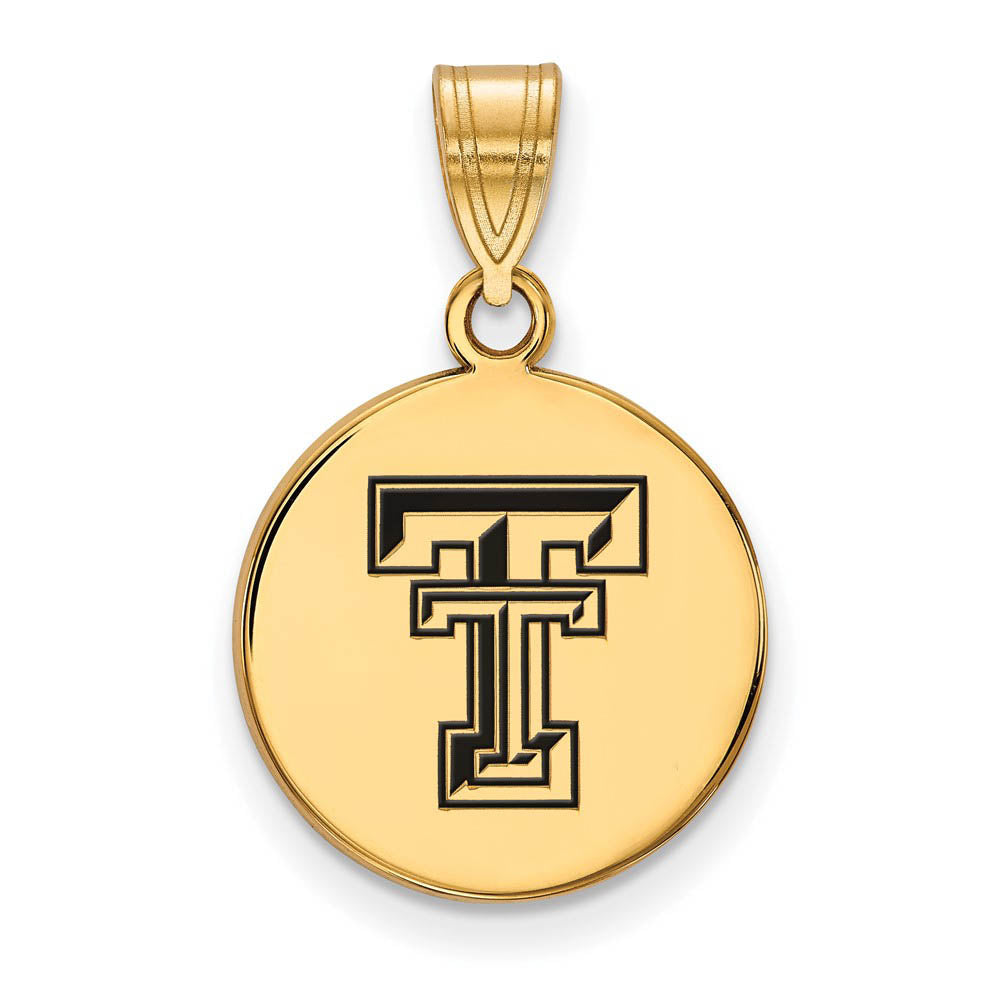 14k Gold Plated Silver Texas Tech U. Medium Enamel Disc Pendant, Item P25280 by The Black Bow Jewelry Co.