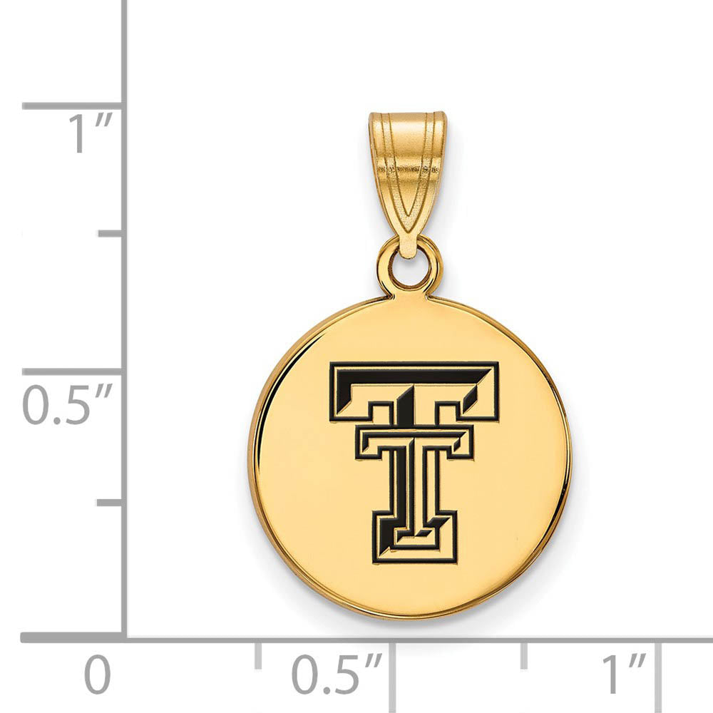 Alternate view of the 14k Gold Plated Silver Texas Tech U. Medium Enamel Disc Pendant by The Black Bow Jewelry Co.