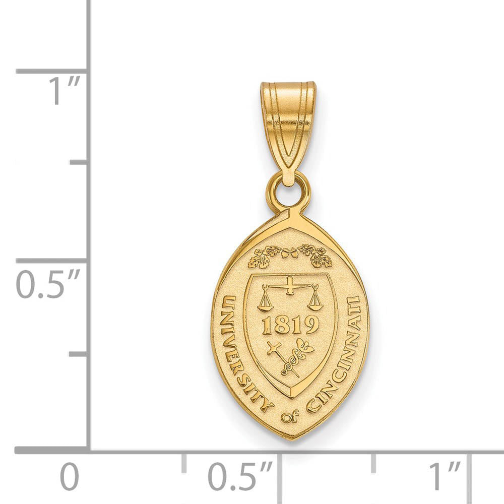 Alternate view of the 14k Gold Plated Silver U. of Cincinnati Medium Crest Pendant by The Black Bow Jewelry Co.