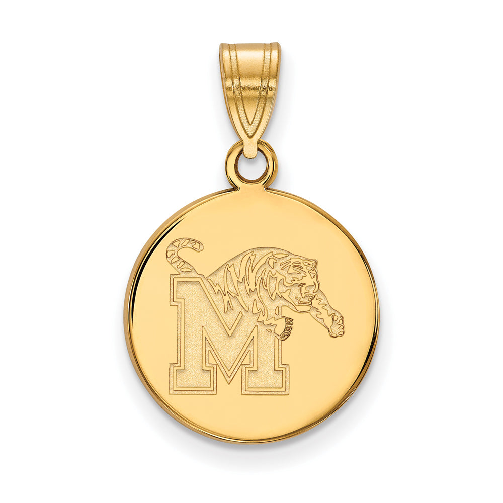 14k Gold Plated Silver U. of Memphis Medium Logo Disc Pendant, Item P25282 by The Black Bow Jewelry Co.