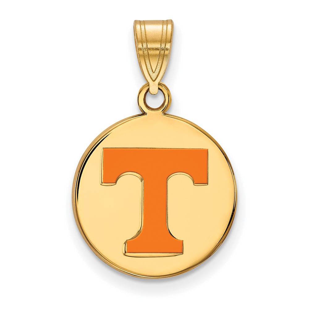 14k Gold Plated Silver U. of Tennessee Medium Enamel 'T' Disc Pendant, Item P25284 by The Black Bow Jewelry Co.