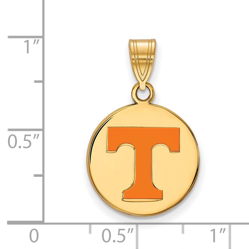 Alternate view of the 14k Gold Plated Silver U. of Tennessee Medium Enamel 'T' Disc Pendant by The Black Bow Jewelry Co.