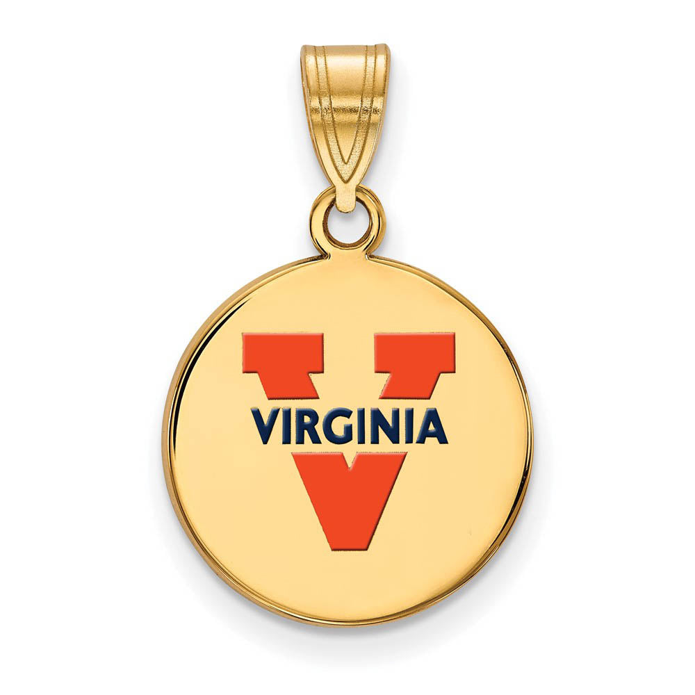 14k Gold Plated Silver U. of Virginia Medium 'V' Enamel Disc Pendant, Item P25285 by The Black Bow Jewelry Co.