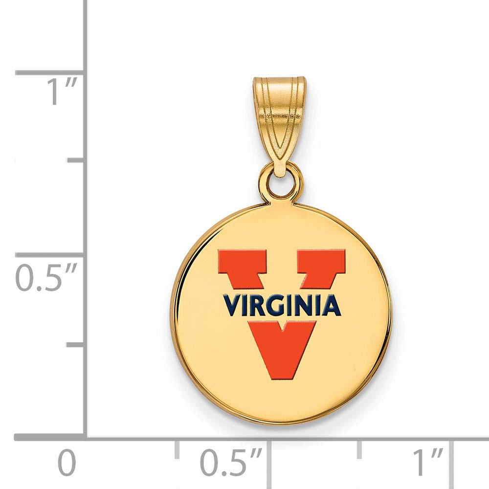 Alternate view of the 14k Gold Plated Silver U. of Virginia Medium 'V' Enamel Disc Pendant by The Black Bow Jewelry Co.