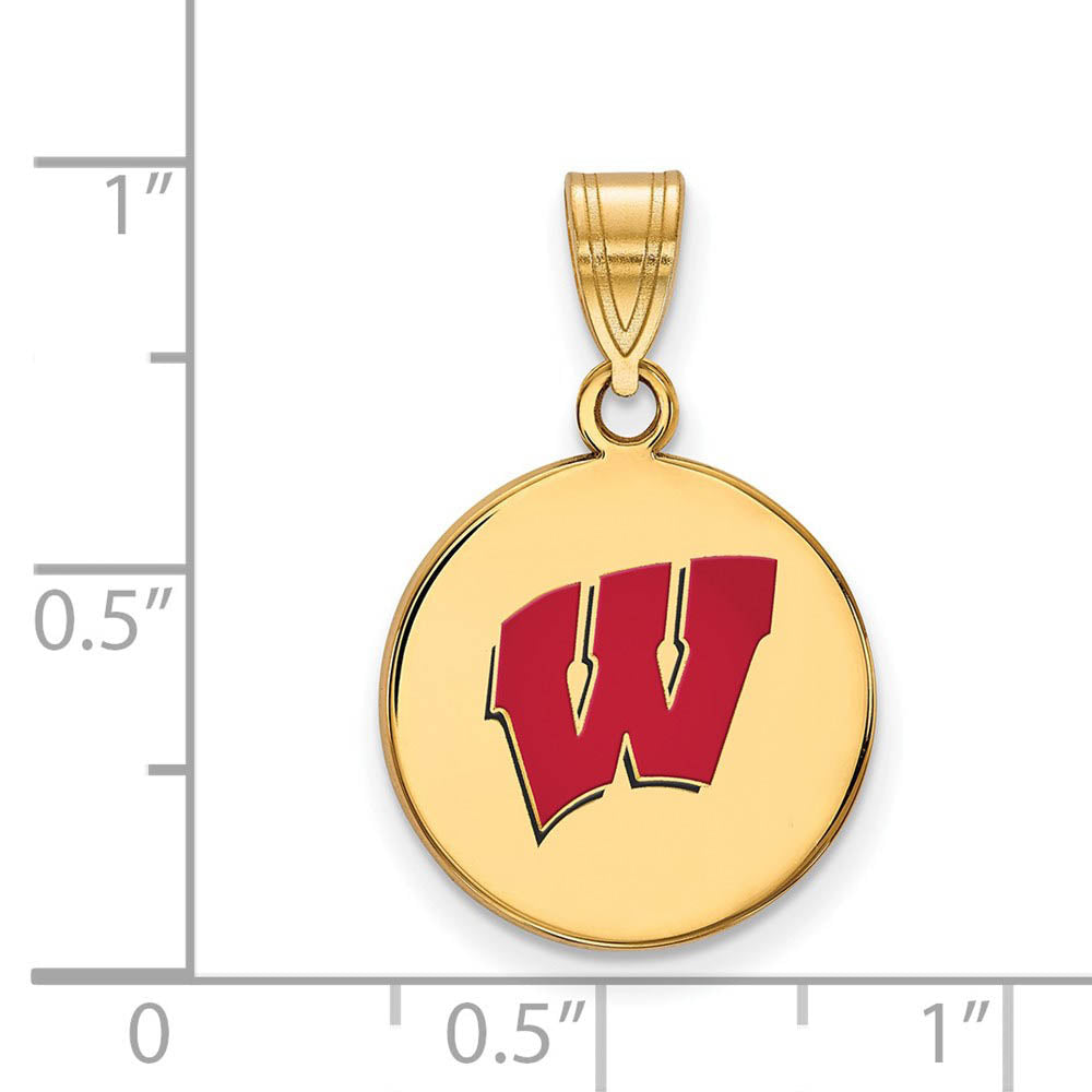 Alternate view of the 14k Gold Plated Silver U of Wisconsin MD Enamel 'W' Disc Pendant by The Black Bow Jewelry Co.
