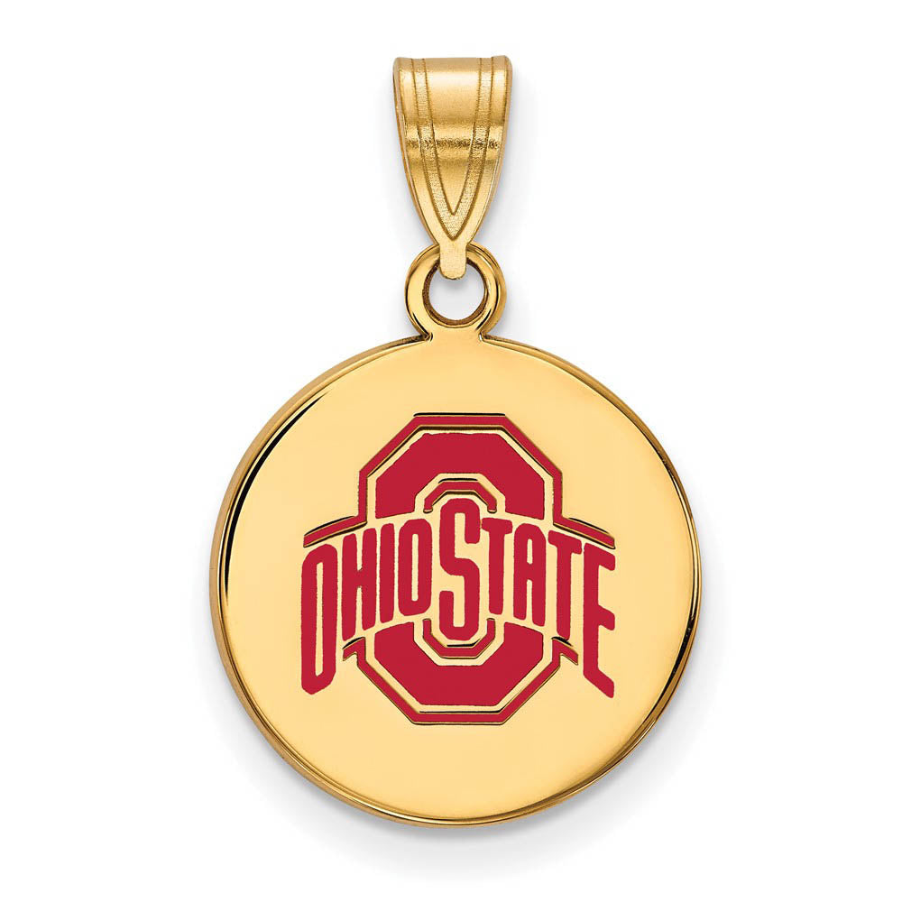 14k Gold Plated Silver Ohio State Medium Enamel Logo Disc Pendant, Item P25292 by The Black Bow Jewelry Co.