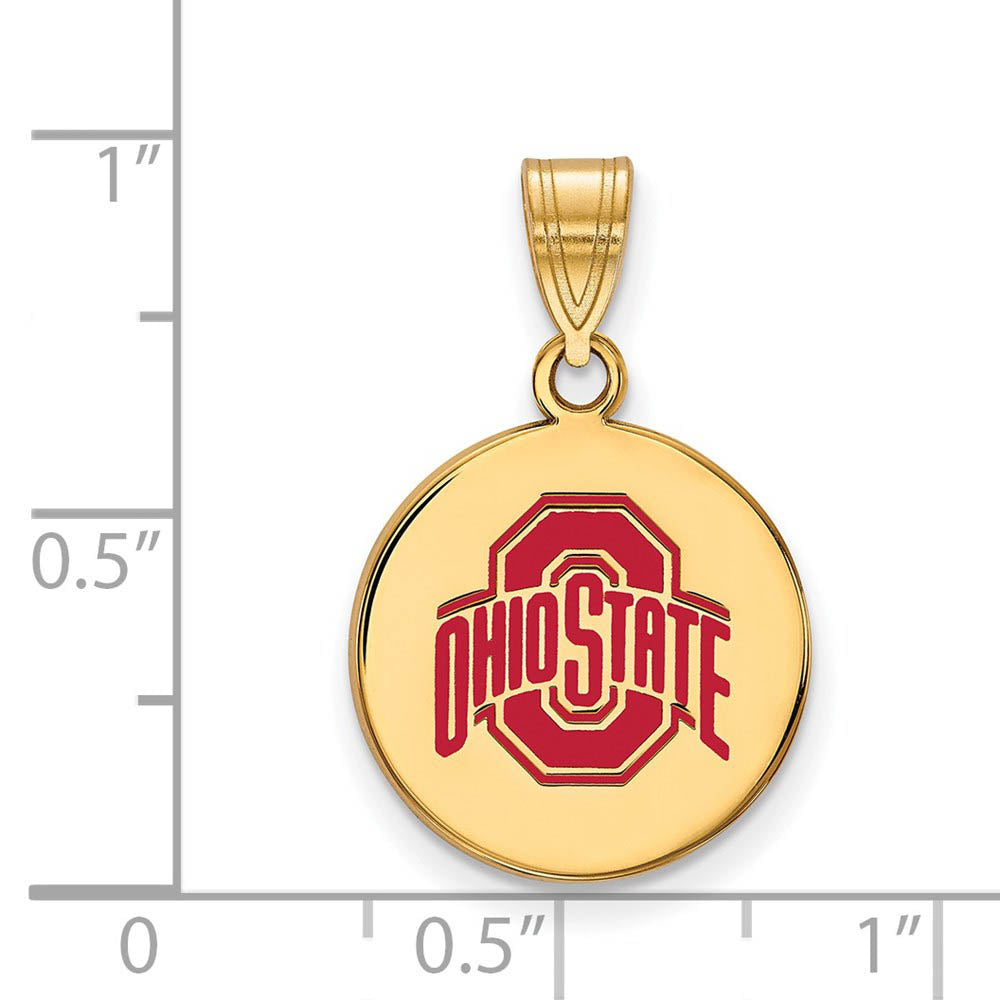 Alternate view of the 14k Gold Plated Silver Ohio State Medium Enamel Logo Disc Pendant by The Black Bow Jewelry Co.