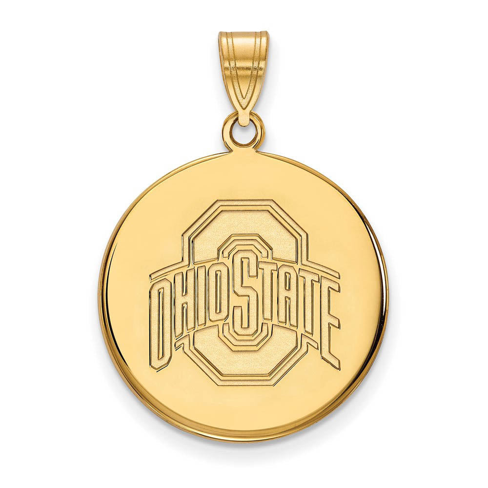 14k Gold Plated Silver Ohio State Large Logo Disc Pendant, Item P25302 by The Black Bow Jewelry Co.