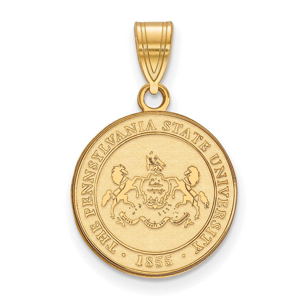 14k Gold Plated Silver Penn State Medium Crest Pendant, Item P25303 by The Black Bow Jewelry Co.