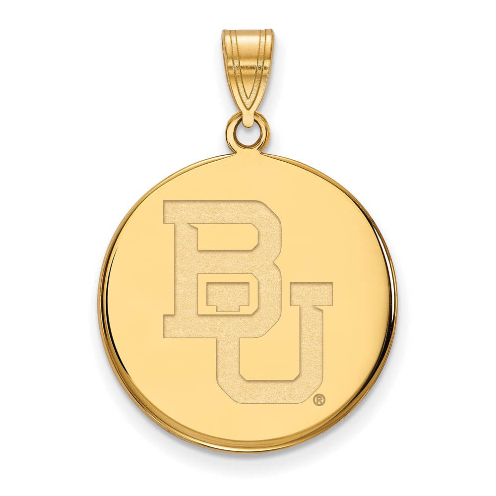 14k Gold Plated Silver Baylor U Large 'BU' Disc Pendant, Item P25313 by The Black Bow Jewelry Co.