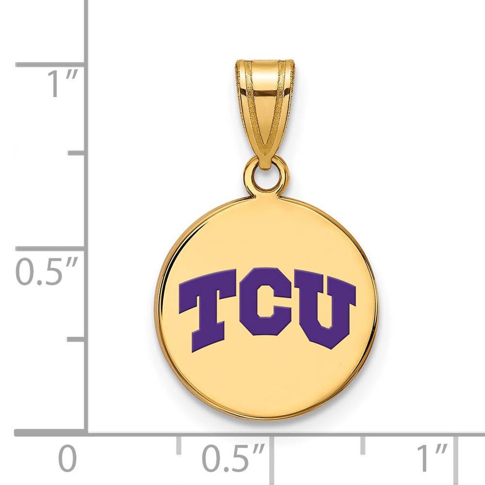 Alternate view of the 14k Gold Plated Silver Texas Christian U. Med Enamel Disc Pendant by The Black Bow Jewelry Co.