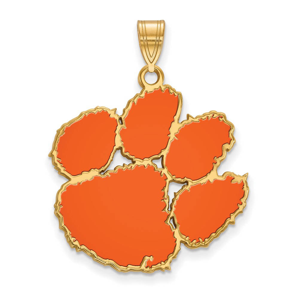 14k Gold Plated Silver Clemson U XL Enamel Pendant, Item P25331 by The Black Bow Jewelry Co.