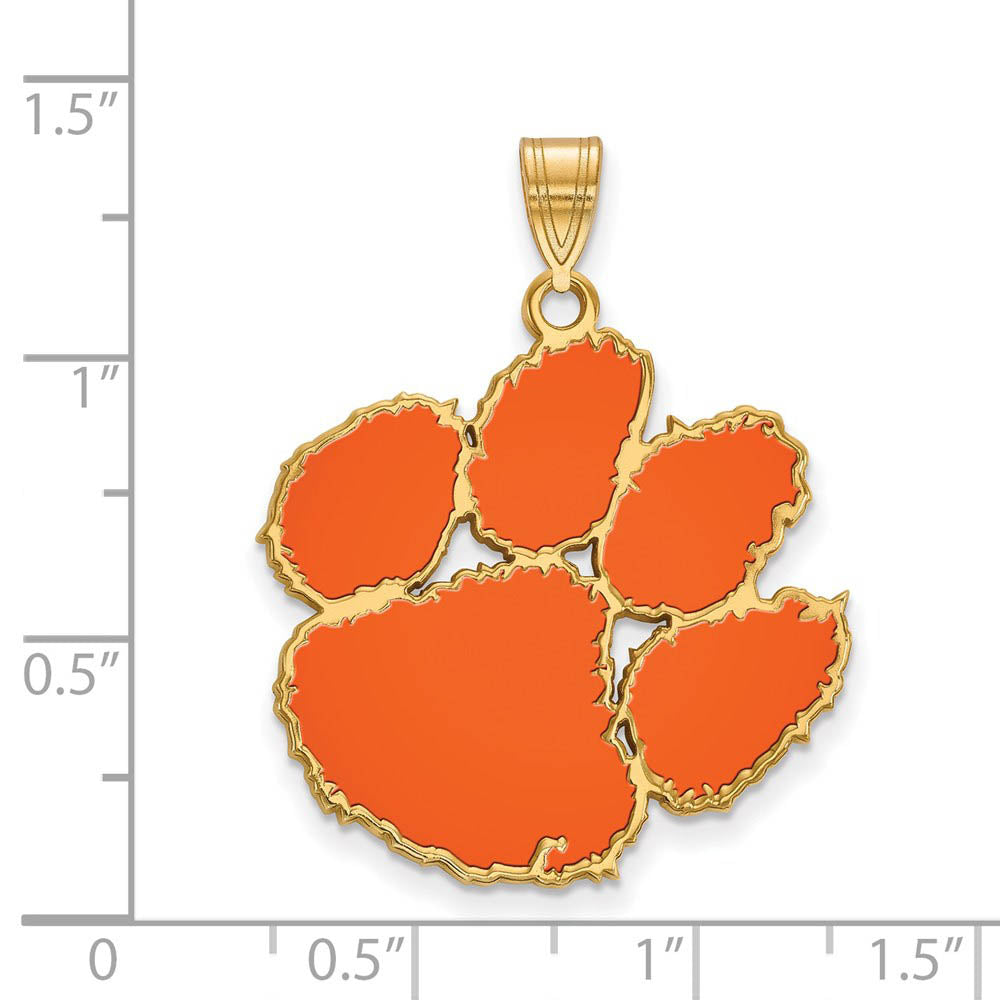 Alternate view of the 14k Gold Plated Silver Clemson U XL Enamel Pendant by The Black Bow Jewelry Co.