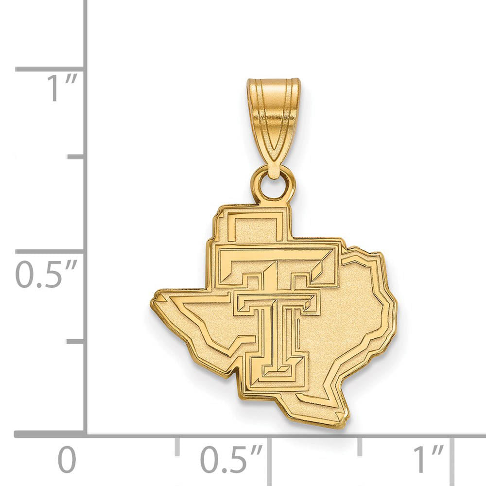 Alternate view of the 14k Gold Plated Silver Texas Tech U. Medium Logo Pendant by The Black Bow Jewelry Co.