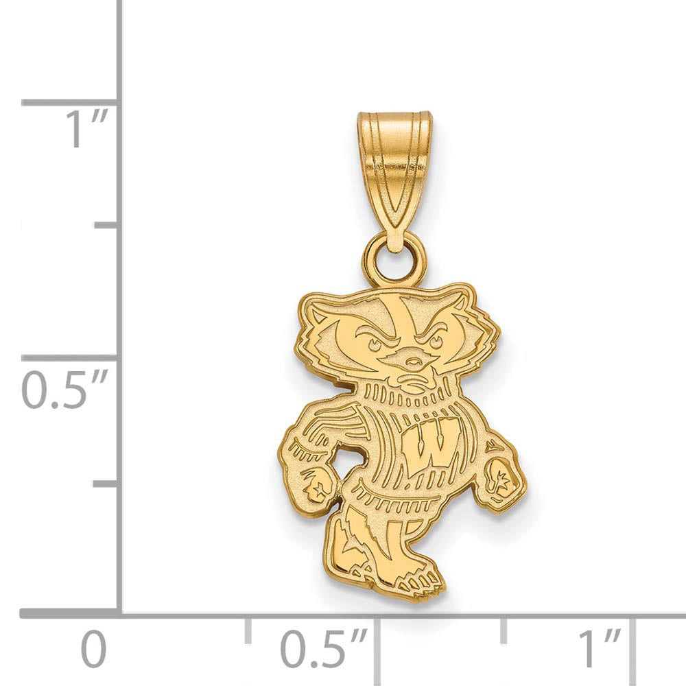 Alternate view of the 14k Gold Plated Silver U. of Wisconsin Medium Badgers Pendant by The Black Bow Jewelry Co.