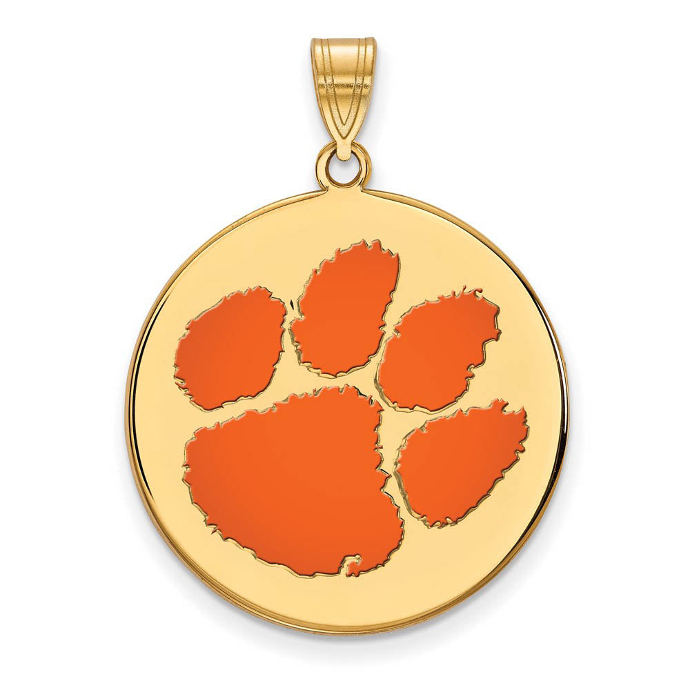 14k Gold Plated Silver Clemson U XL Enamel Disc Pendant, Item P25363 by The Black Bow Jewelry Co.