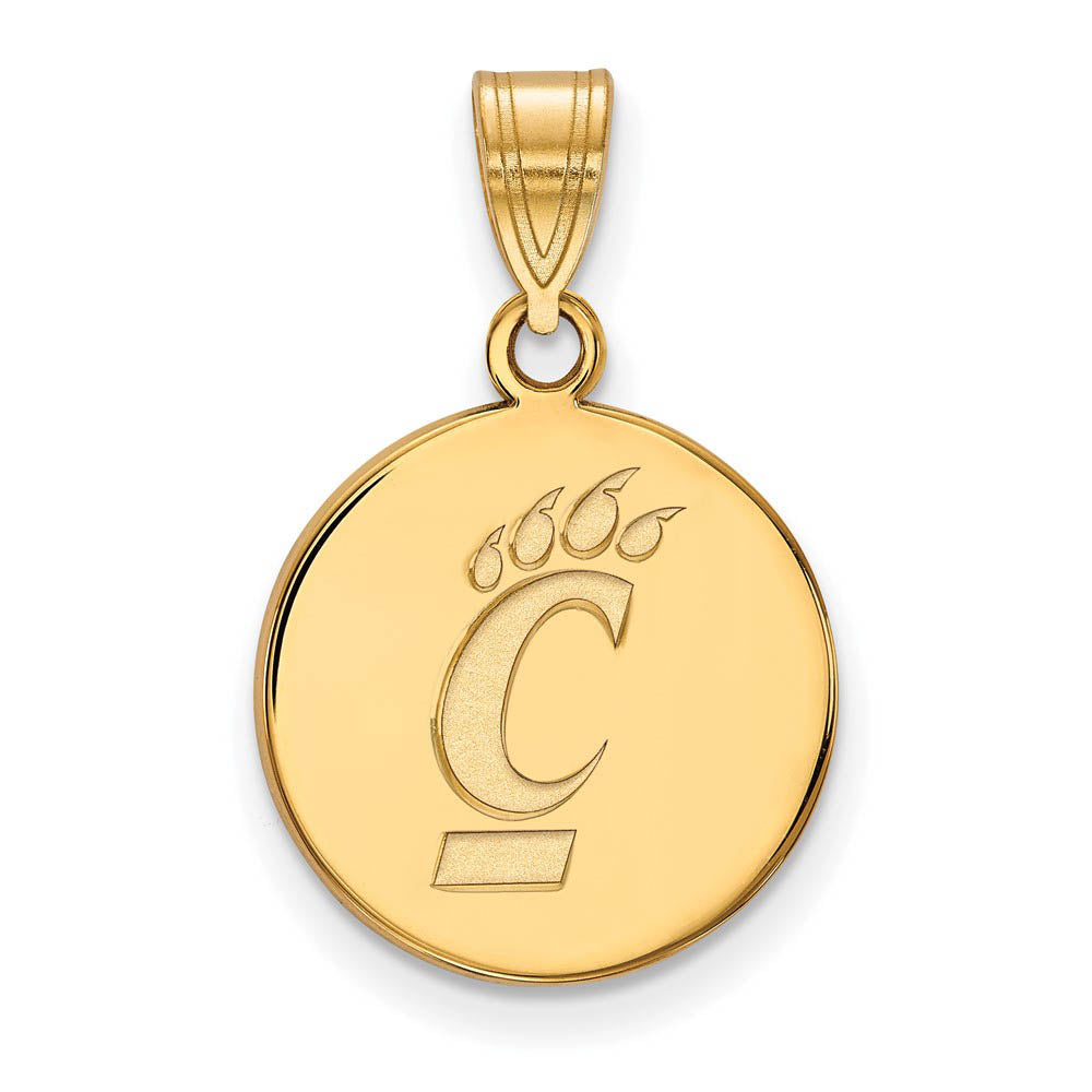14k Gold Plated Silver U. of Cincinnati Medium Logo Disc Pendant, Item P25369 by The Black Bow Jewelry Co.