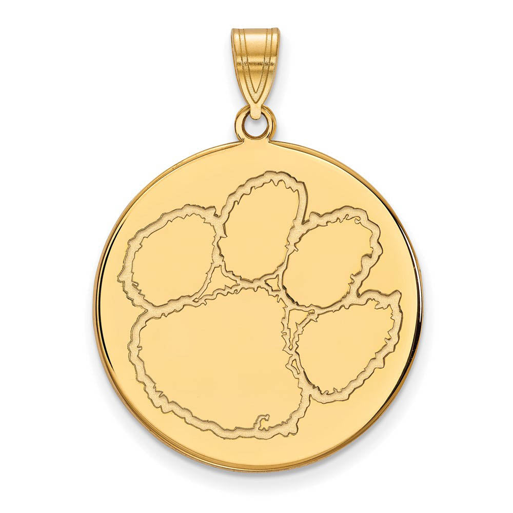 14k Gold Plated Silver Clemson U XL Disc Pendant, Item P25377 by The Black Bow Jewelry Co.