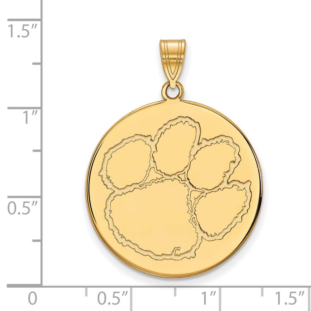 Alternate view of the 14k Gold Plated Silver Clemson U XL Disc Pendant by The Black Bow Jewelry Co.