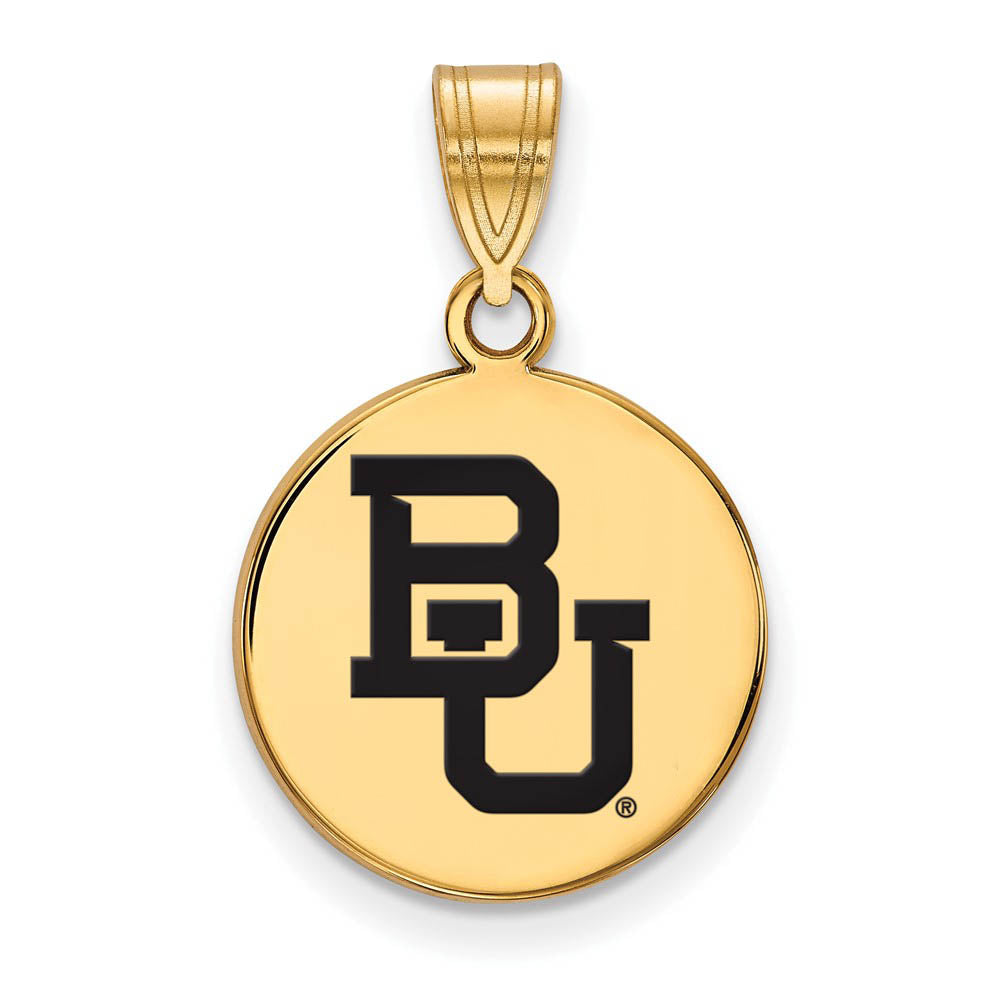 14k Gold Plated Silver Baylor U Medium 'BU' Enamel Disc Pendant, Item P25386 by The Black Bow Jewelry Co.