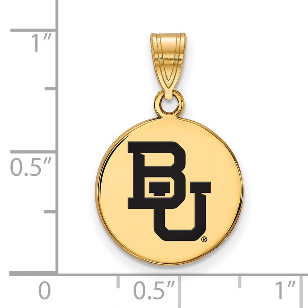 Alternate view of the 14k Gold Plated Silver Baylor U Medium 'BU' Enamel Disc Pendant by The Black Bow Jewelry Co.