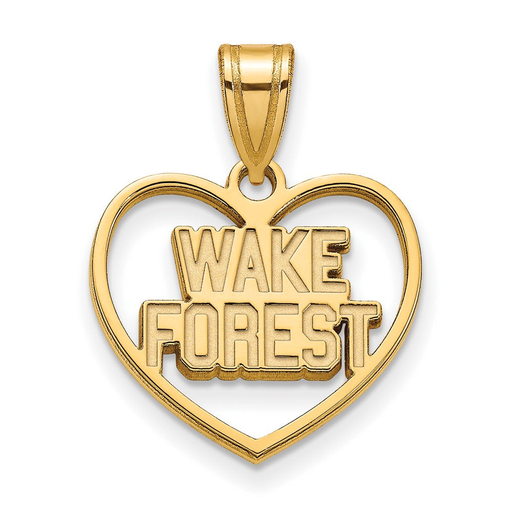 14k Gold Plated Silver Wake Forest U. Logo Heart Pendant, Item P25387 by The Black Bow Jewelry Co.