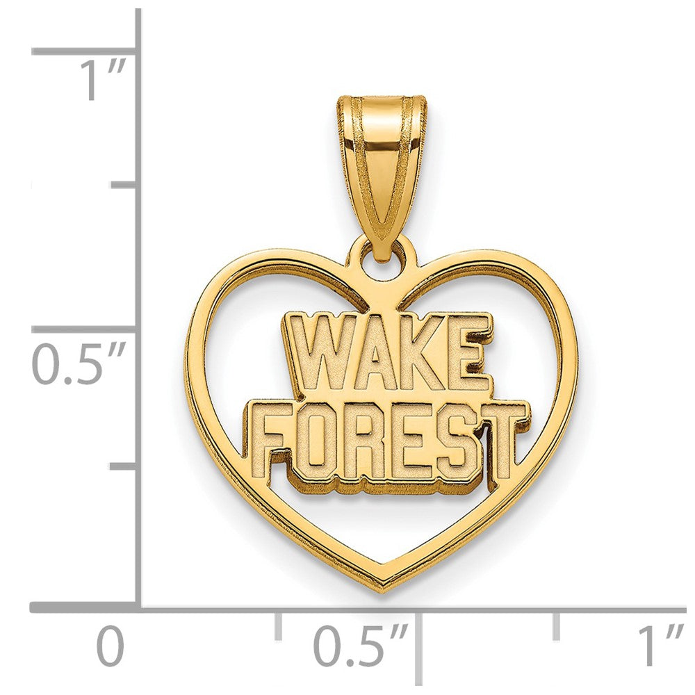 Alternate view of the 14k Gold Plated Silver Wake Forest U. Logo Heart Pendant by The Black Bow Jewelry Co.