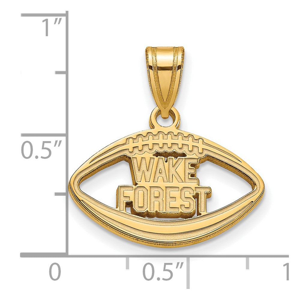 Alternate view of the 14k Gold Plated Silver Wake Forest U. Logo Football Pendant by The Black Bow Jewelry Co.