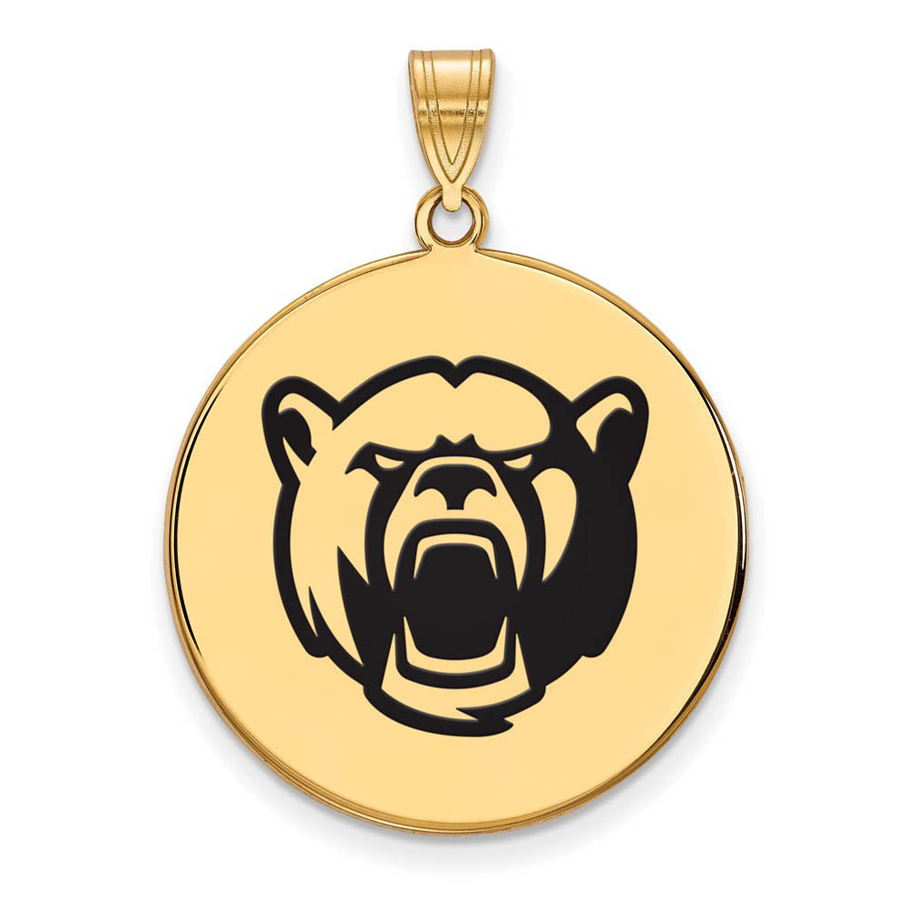 14k Gold Plated Silver Baylor U Large Bears Enamel Disc Pendant, Item P25395 by The Black Bow Jewelry Co.
