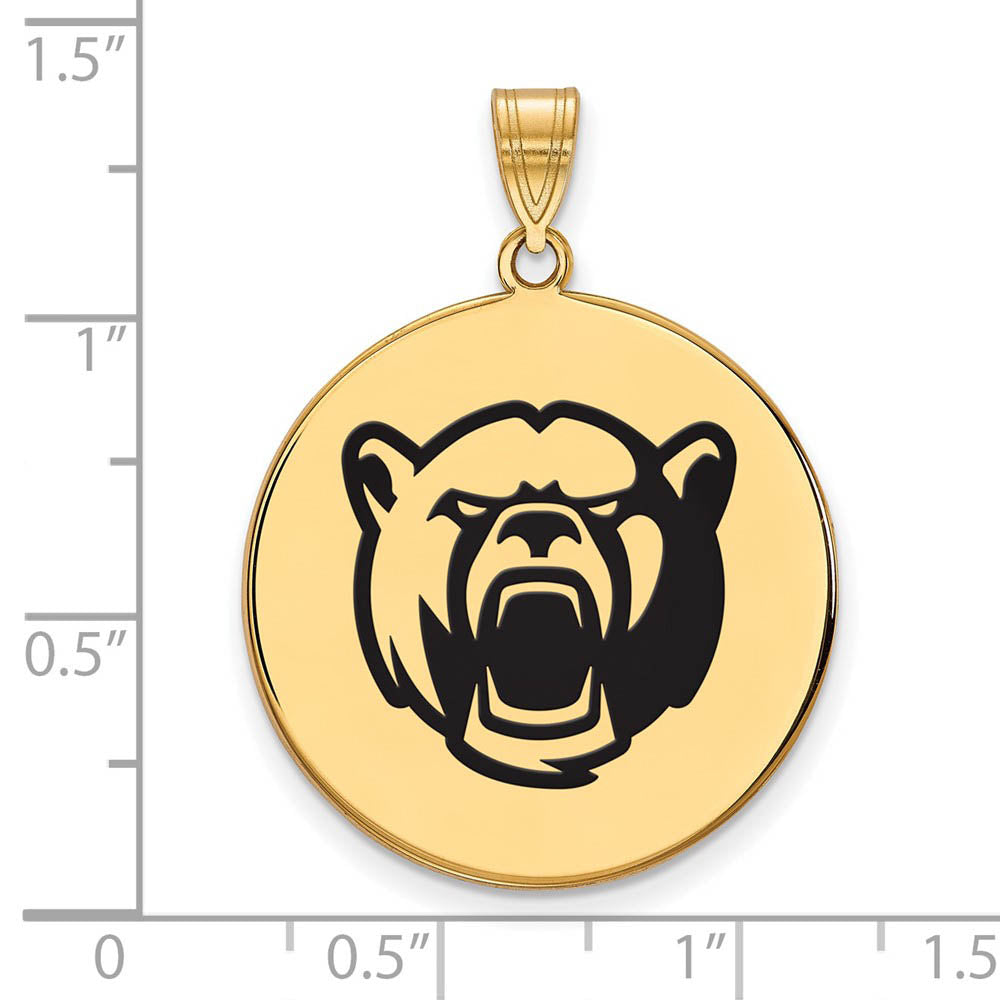 Alternate view of the 14k Gold Plated Silver Baylor U Large Bears Enamel Disc Pendant by The Black Bow Jewelry Co.