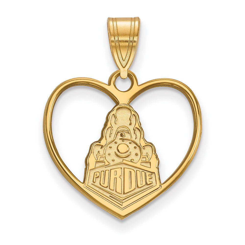 14k Gold Plated Silver Purdue Logo Heart Pendant, Item P25396 by The Black Bow Jewelry Co.